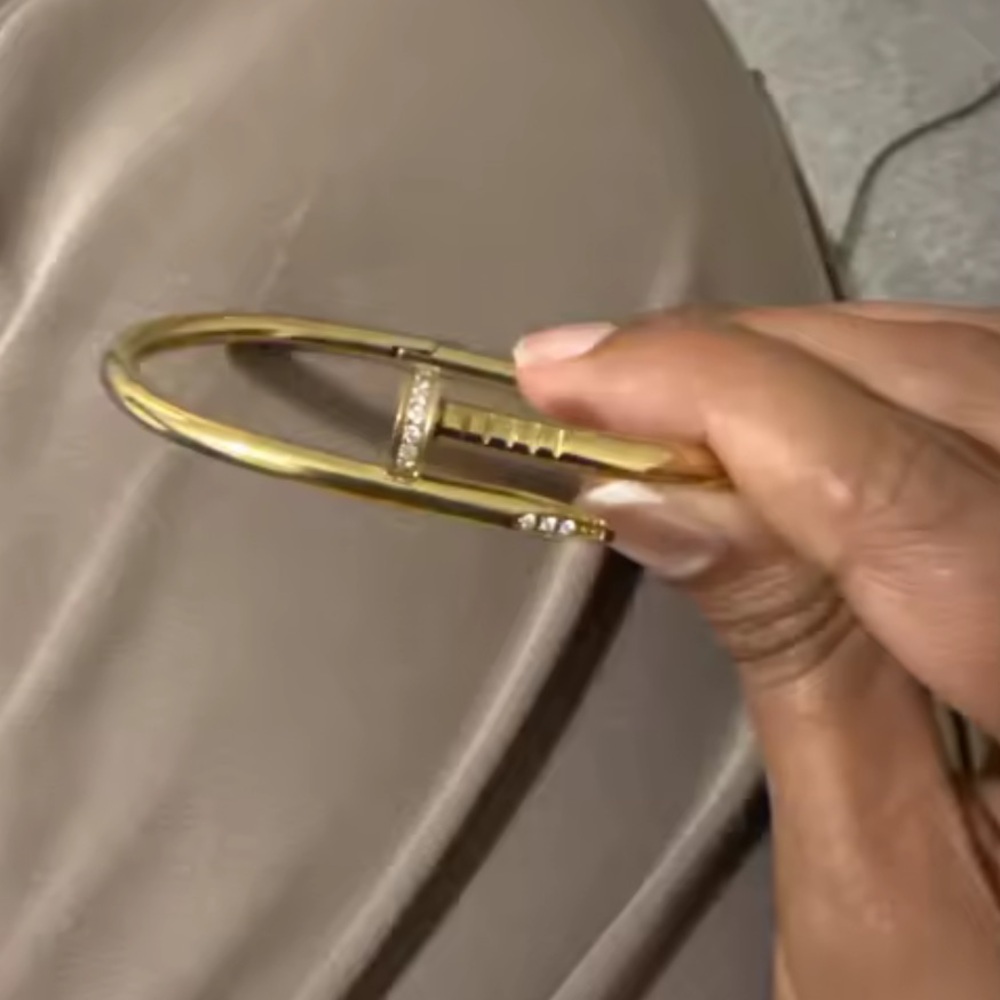 Juste un Clou Gold Nail Crystal Bangle Bracelet